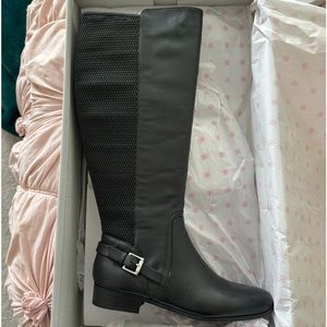 NWT Isaac Mizrahl Black Leather Wide Calf Riding Boots